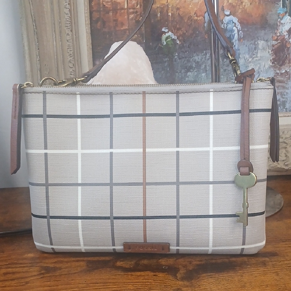 FIRM!!!! Fossil Women's Beige Plaid Shoulder Bag